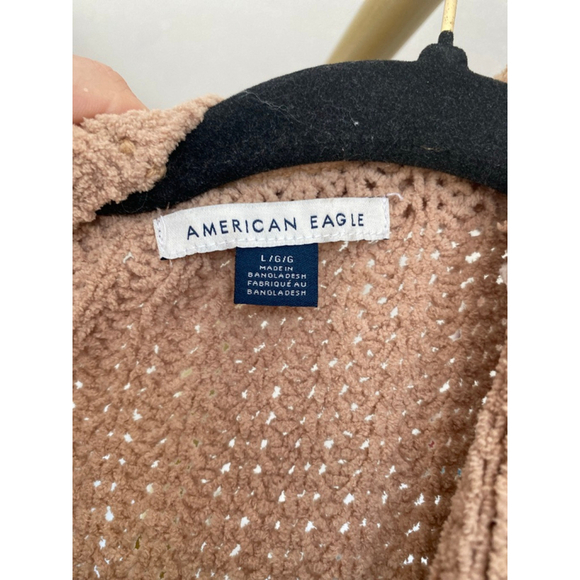 American Eagle Chunky Knit Cardigan Open Front Pockets Beige L Cozy Buttery Soft - Picture 6 of 8